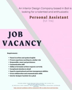 Lowongan Kerja Sebagai Personal Assistant Untuk Perusahaan Interior