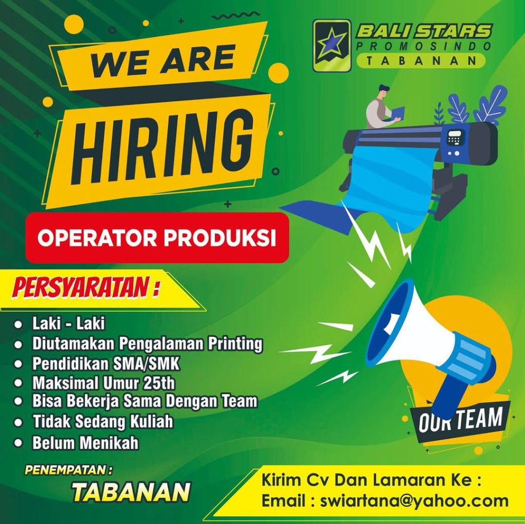 Lowongan Kerja Sebagai Operator Produksi Dan Graphic Designer Untuk