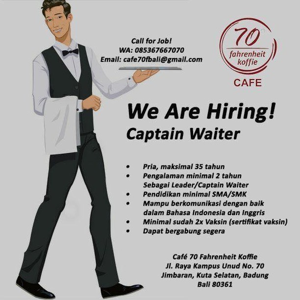 Lowongan Kerja Waiter, Barista Dan Captain Waiter Untuk Cafe 70 ...