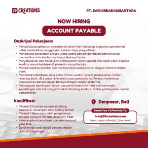 Lowongan Kerja Sebagai Account Payable untuk 99 Creations Penempatan di Denpasar