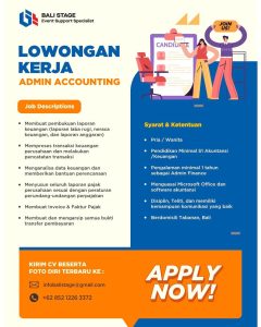 Lowongan Kerja Sebagai Admin Accounting untuk Bali Stage Penempatan di Tabanan