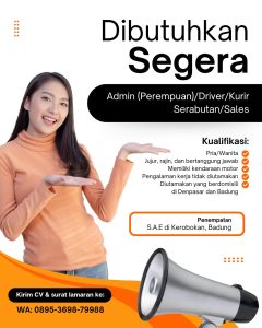 Lowongan Kerja Sebagai Admin, Driver, Kurir Serabutan, Sales untuk S.A.E Penempatan di Kerobokan, Badung