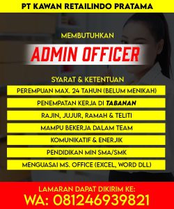 Lowongan Kerja Sebagai Admin Officer untuk PT. Kawan Retailindo Pratama Penempatan di Tabanan 