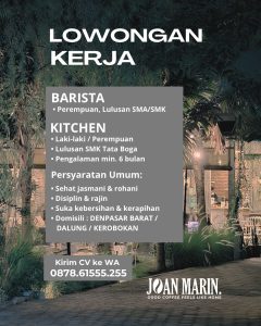 Lowongan Kerja Sebagai Barista, Kitchen Staff untuk Joan Marin Coffee  Penempatan di Denpasar