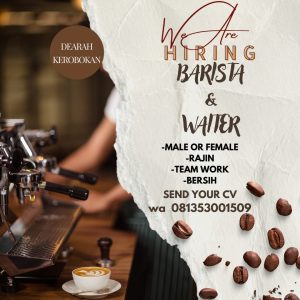 Lowongan Kerja Sebagai Barista, Waiter untuk Penempatan di Kerobokan, Badung