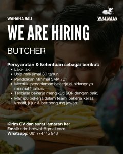 Lowongan Kerja Sebagai Butcher untuk Wahaha Bali Penempatan di Badung