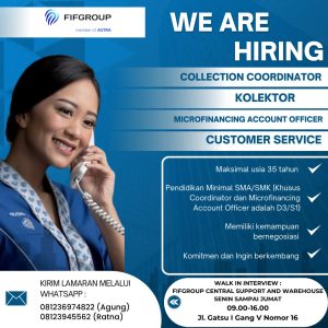 Lowongan Kerja Sebagai Collection Coordinator, Kolektor, Microfinancing Account Officer, Customer Service untuk FIF Group Penempatan di Denpasar