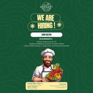 Lowongan Kerja Sebagai Cook Helper untuk Granary Cafe & Workspace Penempatan di Kerobokan, Badung