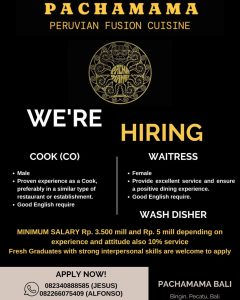 Lowongan Kerja Sebagai Cook, Waitress, Wash Disher untuk Pachamama Bali Penempatan di Pecatu, Badung 