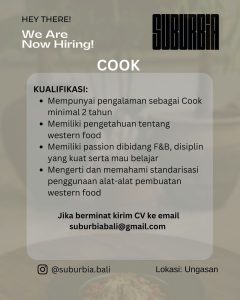 Lowongan Kerja Sebagai Cook untuk Suburbia Bali Penempatan di Ungasan, Badung