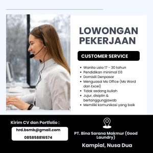 Lowongan Kerja Sebagai Customer Service untuk PT. Bina Sarana Makmur Bali Penempatan di Nusa Dua, Badung