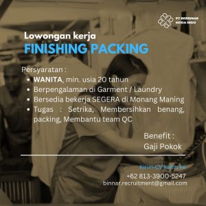 Lowongan Kerja Sebagai Finishing Packing Staff untuk PT Berbinar Moda Indo Penempatan di Monang Maning, Denpasar