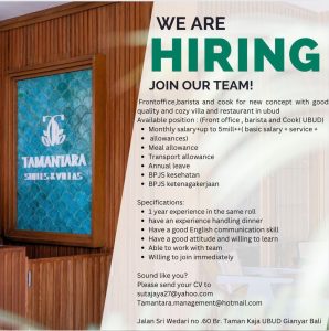 Lowongan Kerja Sebagai Front Office, Barista, Cook untuk Tamantara Suites & Villas Penempatan di Ubud, Gianyar 