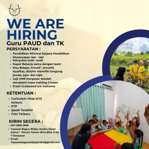 Lowongan Kerja Sebagai Guru PAUD dan Guru TK untuk Yayasan Bagus Widya Jendra Penempatan di Denpasar 