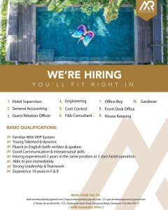 Lowongan Kerja Sebagai Hotel Supervisor, General Accounting, Guest Relation Officer, Engineering, Dll untuk ARM Hospitality Penempatan di Padangsambian, Denpasar 