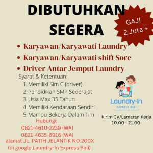 Lowongan Kerja Sebagai Karyawan/Karyawati, Driver Antar Jemput Laundry untuk Laundry In Express Bali Penempatan di Legian, Badung