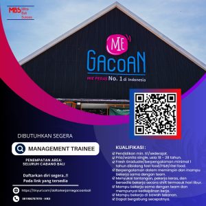 Lowongan Kerja Sebagai Management Trainee, Crew Outlet untuk Mie Gacoan Penempatan di Bali