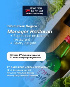 Lowongan Kerja Sebagai Manager Restoran untuk Hyang Togol Penempatan di Bali