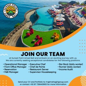 Lowongan Kerja Sebagai Operational Manager, Front Office Manager, Reservation, F&B Manager, Dll untuk Sunset Point Amed Bali Penempatan di Karangasem