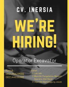 Lowongan Kerja Sebagai Operator Excavator untuk CV. INERSIA Penempatan di Mambal, Badung