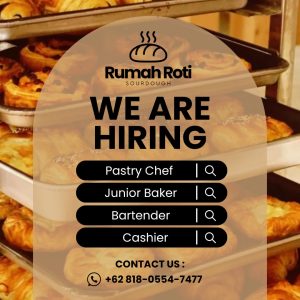 Lowongan Kerja Sebagai Pastry Chef, Junior Baker, Bartender, Cashier untuk Rumah Roti Bali Penempatan di Denpasar