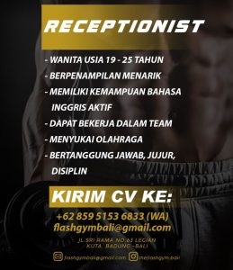 Lowongan Kerja Sebagai Reseption, Barista, Kasir, Cook untuk Flash Gym Bali Penempatan di Legian, Badung