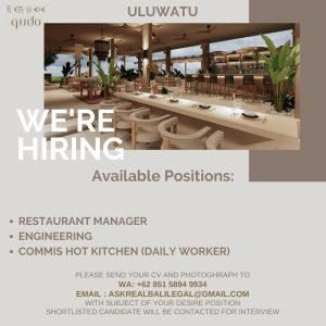 Lowongan Kerja Sebagai Restaurant Manager, Engineering, Daily Worker Commis Hot Kitchen untuk Qudo Penempatan di Uluwatu, Badung