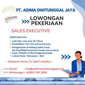 Lowongan Kerja Sebagai Sales Executive untuk PT. Adima Dwitunggal Jaya Penempatan di Denpasar