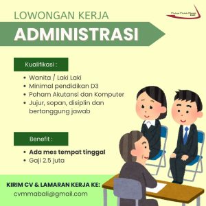 Lowongan Kerja Sebagai Staff Administrasi untuk CV. Mulyo Mukti Abadi Penempatan di Denpasar