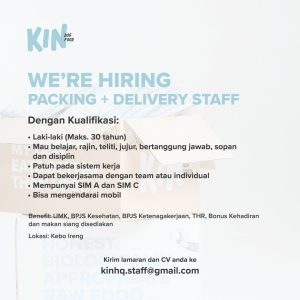 Lowongan Kerja Sebagai Staff Packing + Delivery Staff untuk Kin Dog Food Penempatan di Denpasar 