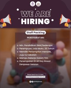 Lowongan Kerja Sebagai Staff Packing untuk All Day Bread Penempatan di Denpasar