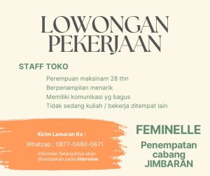 Lowongan Kerja Sebagai Staff Toko untuk Feminelle Penempatan di Jimbaran, Badung