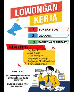 Lowongan Kerja Sebagai Supervisor, Mekanik, Marketing Sparepart untuk PT. Semangat Catur Merta Penempatan di Seminyak, Badung