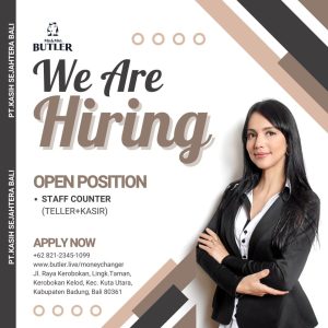 Lowongan Kerja Sebagai Teller, HR Department untuk Mr & Mrs Butler Penempatan di Kerobokan, Badung