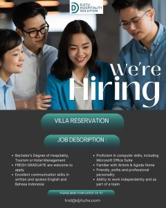 Lowongan Kerja Sebagai Villa Reservation, Content Creator, Sales Executive  untuk Djitu Hospitality Solution Penempatan di Padangsambian, Denpasar