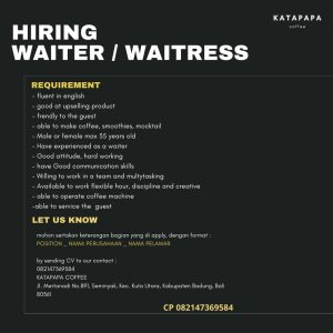 Lowongan Kerja Sebagai Waiter / Waitress untuk Katapapa Penempatan di Seminyak, Badung