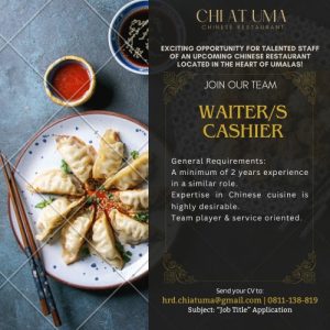 Lowongan Kerja Sebagai Waiter/ss dan Kasir untuk Chi At Uma Penempatan di Umalas, Badung