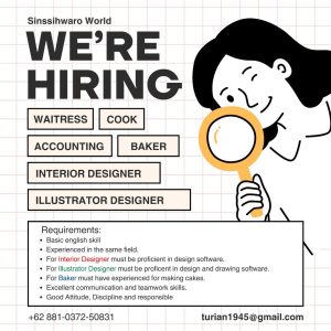 Lowongan Kerja Sebagai Waitress, Cook, Accounting, Baker, Interior Designer, Illustrator Designer untuk Sinssihwaro World Penempatan di Ubud, Gianyar 