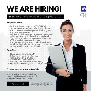 Lowongan Kerja Sebagai Business Development Specialist untuk Active English Bali Penempatan di Denpasar