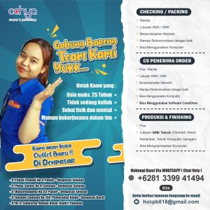 Lowongan Kerja Sebagai Checking/Packing, CS Penerima Order, Produksi & Finishing untuk Cahya Copy & Printing Penempatan di Denpasar 