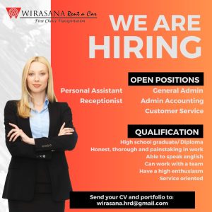 Lowongan Kerja Sebagai General Admin, Admin Accounting, Customer Service untuk Wirasana Rent a Car Penempatan di Sanur, Denpasar 