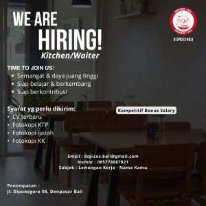 Lowongan Kerja Sebagai Kitchen / Waiter untuk 8 Spices Bali Penempatan di Denpasar