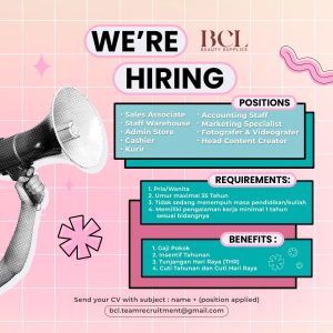 Lowongan Kerja Sebagai Sales Associate, Staff Warehouse, Admin Store, Kurir, Accounting Staff, Dll untuk Brancheeline Beauty Supplies Penempatan di Denpasar