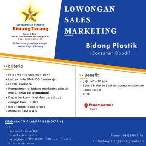 Lowongan Kerja Sebagai Sales Marketing untuk Distributor Plastik Bintang Terang Penempatan di Badung