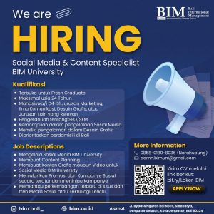 Lowongan Kerja Sebagai Social Media & Content Specialist untuk BIM University Penempatan di Denpasar