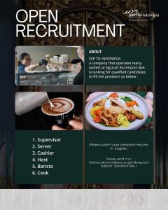 Lowongan Kerja Sebagai Supervisor, Server, Cashier, Host, Barista, Cook untuk SSP TG Indonesia Penempatan di Badung