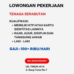 Lowongan Kerja Sebagai Tenaga Serabutan untuk UD Timur Jaya Penempatan di Denpasar 