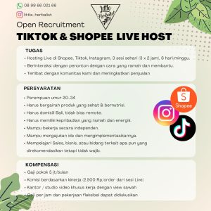 Lowongan Kerja Sebagai TikTok & Shopee Live Host untuk Little Herbalist Penempatan di Denpasar