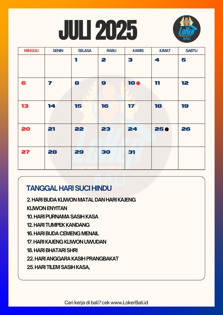 Kalender Bali Juli 2025