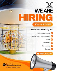 Lowongan Kerja Sebagai Admin Accounting, Admin (mandarin speaker), Cook, Bartender, Reservation, Barista untuk Kopindo Jaya Group Penempatan di Jimbaran, Badung 